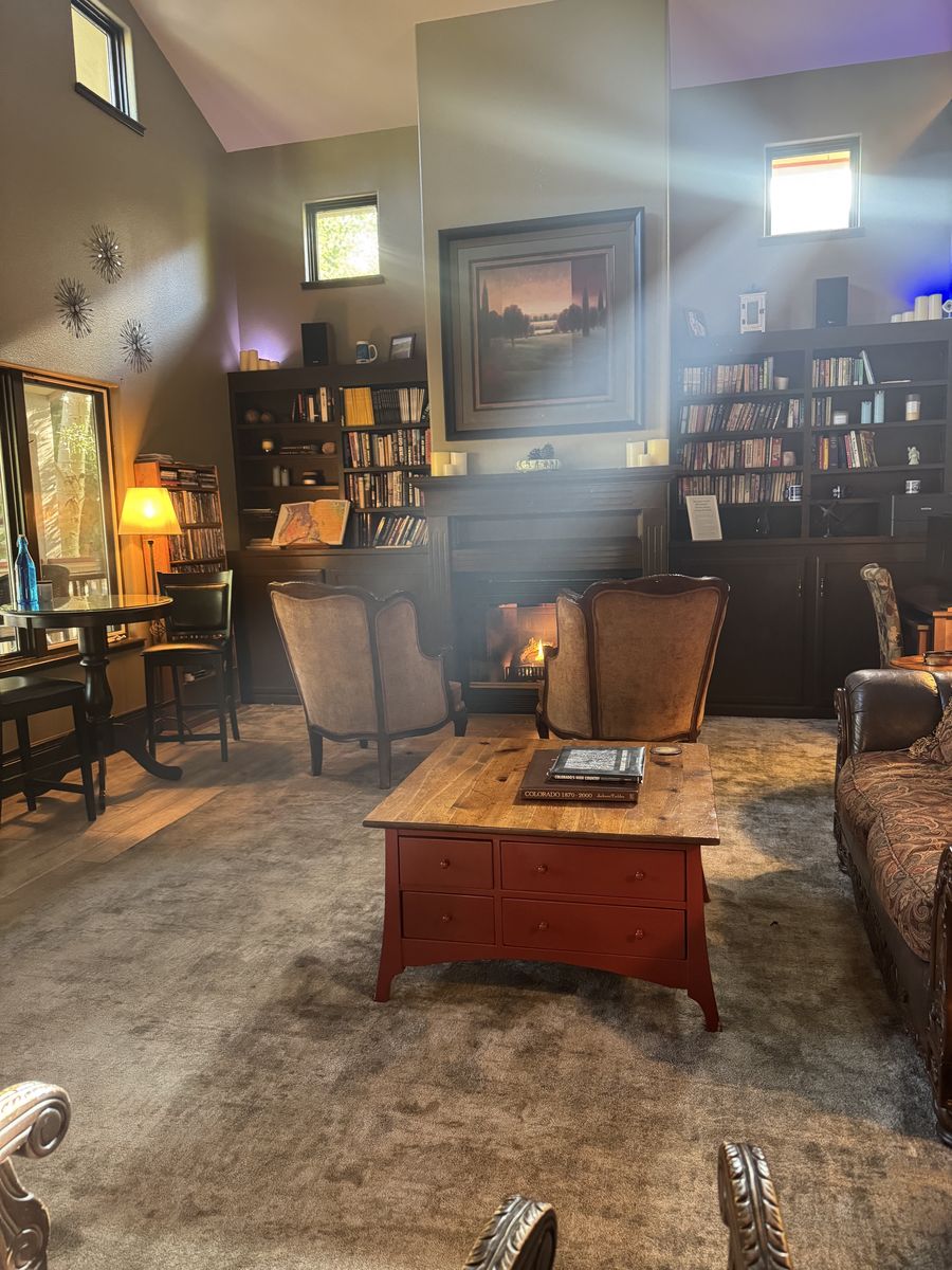 The inn's reading corner in morning light